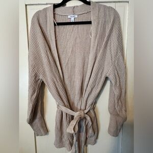 Nine West Tan Knit Cardigan Sweater with Belt, Large